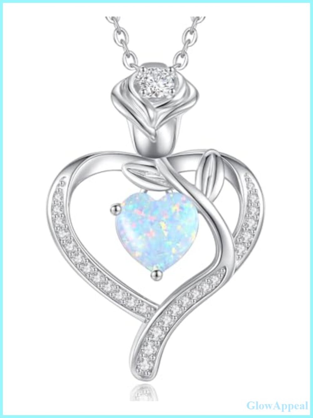 925 Sterling Silver Rose Heart Opal Birthstone Pendant Necklace for Women